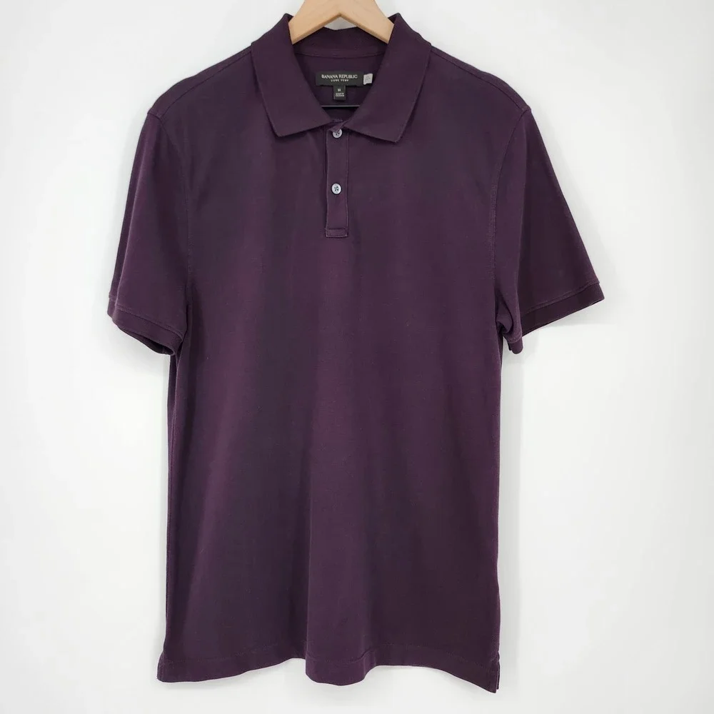 Banana Republic Mens Core Temp Polo‎ Size M Deep Purple Preppy Casual Everyday